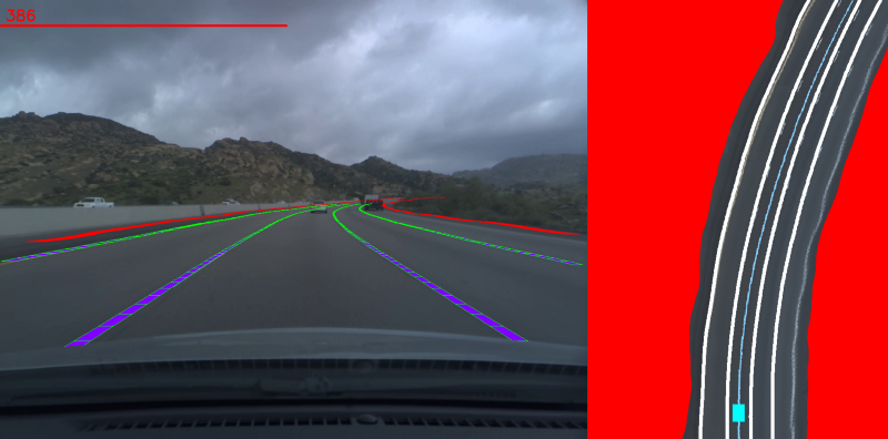Automatic annotations of lane lines and road edges.